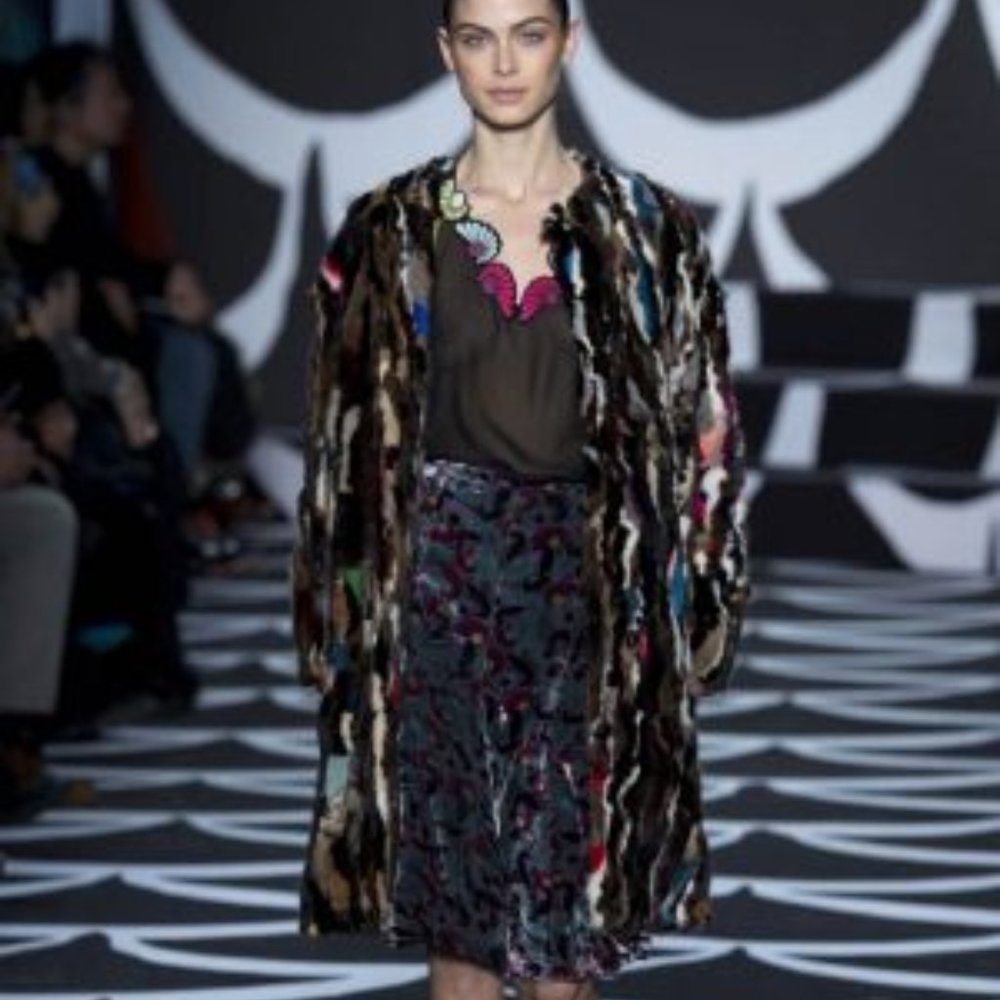 DVF Mink Fur Striped Coat Small